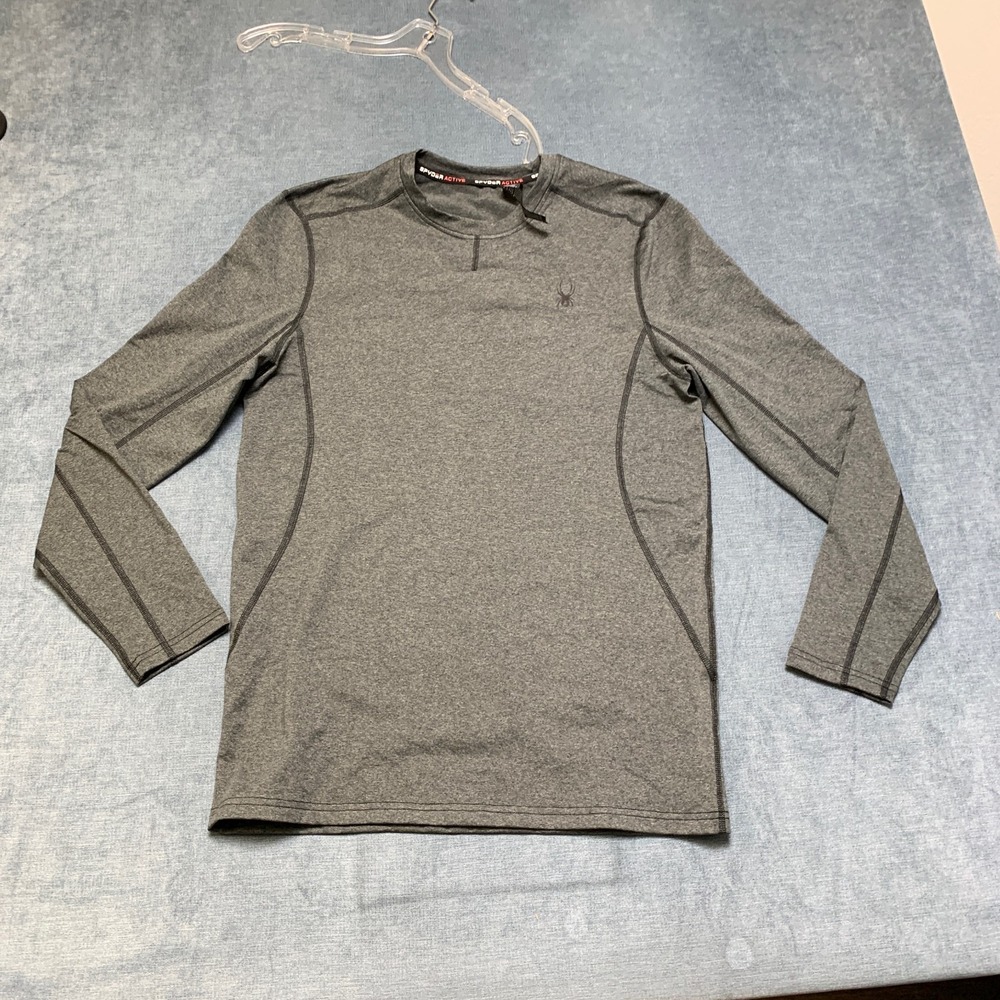Spyder Active Pro Web Shirt Mens Medium Gray Stretch Logo Long Sleeve Pullover